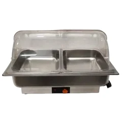 Electric SS Chaffing Dish Containing 2 Units of 1/2 GN Pans with PC Roll Top Lid