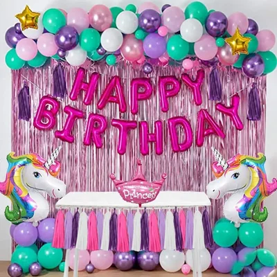 Pack of 4, 73 Pcs Unicorn Theme Birthday Decorations Combo Set for Girls | Happy Birthday Pink Foil Banner with Unico...