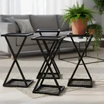 Heavy Duty Z-Shape 2-Tiers Pots Stand, Anti-Rust Metal Flower Pot Holder, For Balcony, Living Room & Home Decoration