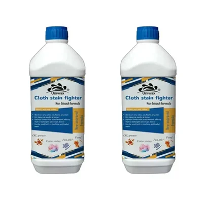 2 Pack of Uniwax 2L(1L x 2pcs) Cloth Stain Fighter to Remove Stain Like Coffee, Grease, Oil, Food, Turmeric, Color & Ink