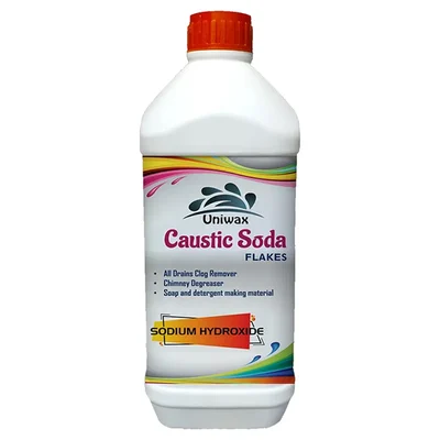 Uniwax 1Kg Caustic Soda Flakes to Clear Clogged Drains, Sinks, Pipes Chimneys