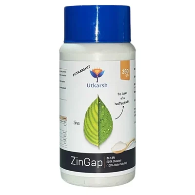 Utkarsh ZinGap (Zinc- Zn 12% EDTA Chelated, 100% Water Soluble Foliar Spray Fertilizers) | Plant Growth Booster | 250 gm