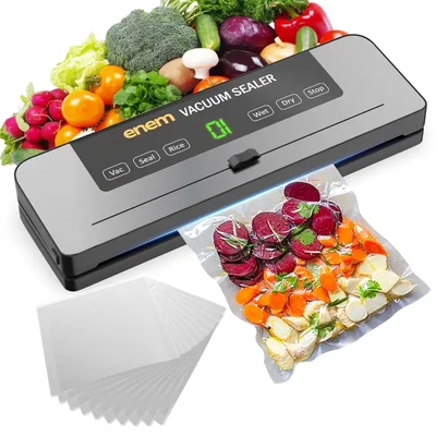 ENEM Vacuum Sealer Machine with Cutter, 1 Year Warranty and Free 10 Vacuum Pouches
