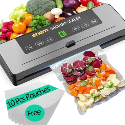 ENEM Vacuum Sealer Machine with Cutter, 1 Year Warranty and Free 10 Vacuum Pouches