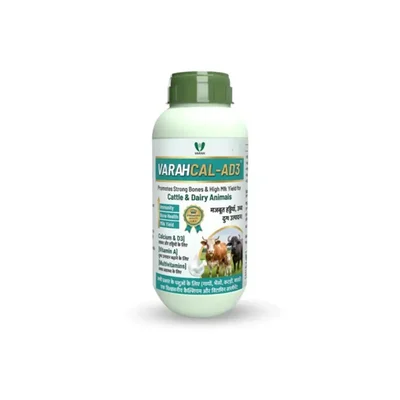 Varahvet Varahcal-AD3 Liquid, High-Potency Calcium, Phosphorus, Vitamin D3 & B12 for Milk Yield & Bone Strength(Quantity-500 ml)