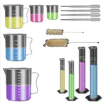 Bello Pack of 15- Polypropylene Measuring Jugs Set, Graduated Beaker & Cylinder, Plastic Dropper with Cleaning Brush