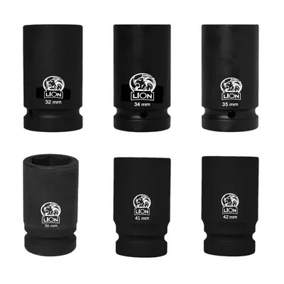 Lion 1 Inch Square Drive 32 mm, 34 mm, 35 mm, 36 mm, 41 mm, 42 mm Air Impact Sockets, 90 mm Long