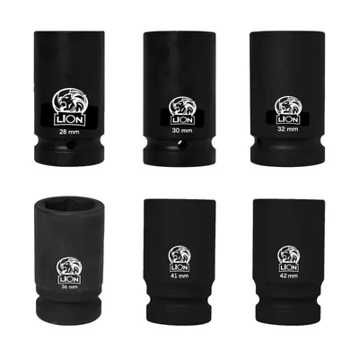Lion 1 Inch Square Drive 28 mm, 30 mm, 32 mm, 36 mm, 41 mm, 42 mm Air Impact Sockets, 90 mm Long