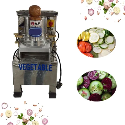 Heavy Duty Stainless Steel 1 HP Motor Operated Vegetable Slicer Machine with 1.5mm Slicing Blade for Commercial Kitchen