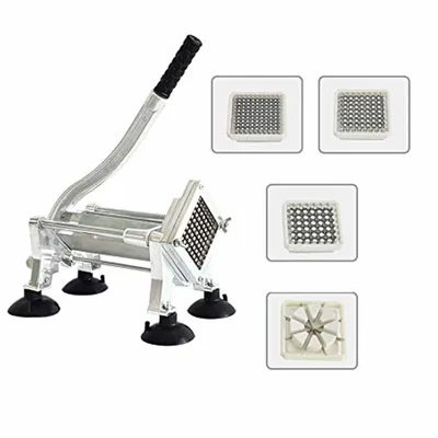 Aluminum Vegetable & French Fry Cutter with 3 Blade Attachments for Fruits, Onions