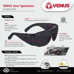 VENUS E-603 GHC ISI Certified Black Over-Spectacle Eyewear, Big Frame with Vent, Anti-Scratch, UV Protection, Clear Lens, 120113301