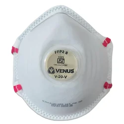 VENUS Pack of 100 V-20 V FFP2 S ISI Certified Convex Cup Seam Style Respirator with Stay Cool Exhalation Valve, 110259401