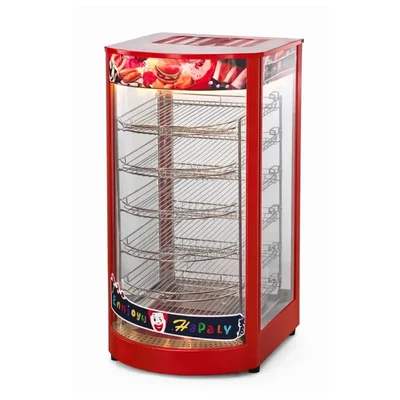 Premium Quality 1.1kW Vertical Food Display Warmer Showcase, 5 Tier Curved Rotating Shelves and Lighted Canopy RH-IP6
