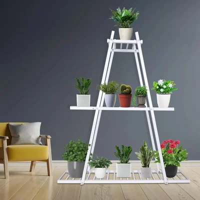 Heavy Duty 3-Tier Metal Pots Stand, Elegant & Decorative Floor-Mounted Plant Holder, Rust Free For Indoor & Outdoor(Color-White)