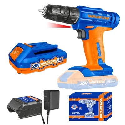Wadfow 10mm 20V Cordless Drill With Battery, 0-400/0-1500 RPM (WCDP511)