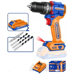 Wadfow 13 mm 20V Compact Brushless Cordless Impact Drill With Battery, Charger & Accessories, 2000 RPM (WCDP5282E)