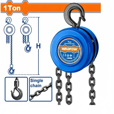 Wadfow 1 Ton Chain Pulley Block With 2.8 meter Chain - 2.8 meters Standard Lift (WCK2581)