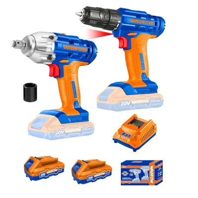 Wadfow P20S 20V Lithium-Ion Cordless Drill and Impact Wrench Combo Kit with Battery & Charger (WCK2017)