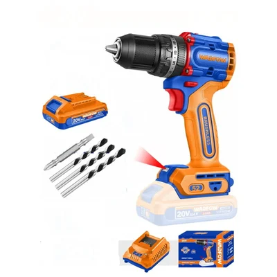 Wadfow 13mm 20V Cordless, Brushless Impact Drill With Battery, Charger & Bits, Max. Torque 52Nm (WCDP5282)
