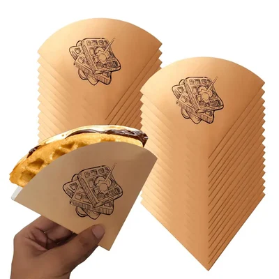 100 Pcs, Waffle Pouch Box for Packaging Brown Kraft Paper Box with Waffle Print Ideal for Bakery, Dessert Packaging