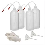Bello Polypropylene Wash Bottle, 4pcs Screw Cap with Flexible Delivery Tube, Gloves Set, 2pcs Funnel