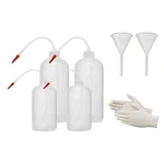 Bello Polypropylene Wash Bottle Set with 4 Bottles, Flexible Tubes, 2 Funnels & Gloves Pair