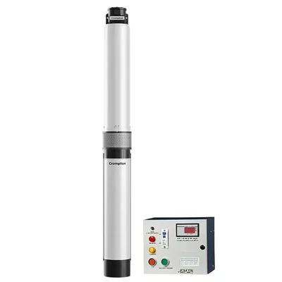 Crompton 1Hp 10 Stage(4") Single Phase Water Filled Submersible Pump With CP, 187ft Head(4W1/10-BUE-D40 + NDCP1.0)
