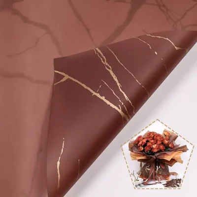 Brown & Gold Waterproof Marble Flower Wrapping Paper Sheets, 20 Pcs, Pack of 2, Includes 3 Pull Bow Ribbons