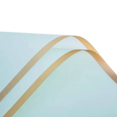 20 Sheet Waterproof Ice Blue Golden Border Line Flower Bouquet Gift Wrapping Paper Set 3 Pull Bow Ribbons Pack of 2