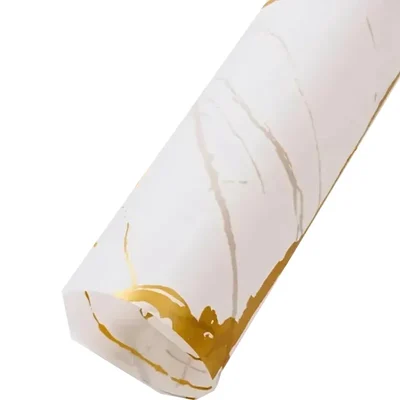 White & Gold Waterproof Marble Flower Wrapping Paper Sheets, 20 Pcs, Pack of 2, Includes 3 Pull Bow Ribbons