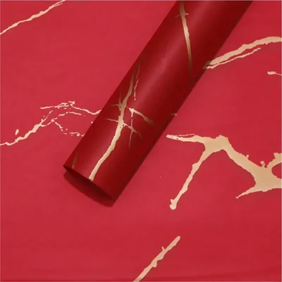 Red & Gold Waterproof Marble Flower Wrapping Paper Sheets, 20 Pcs, Pack of 2, Includes 3 Pull Bow Ribbons