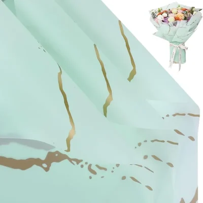 Sea Green & Gold Waterproof Marble Flower Wrapping Paper Sheets, 20 Pcs, Pack of 2, Includes 3 Pull Bow Ribbons