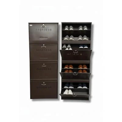 Welbuilt 4 Door 8 Shelf Double Decker Metal Shoe Rack for Home, 69 x 26 x 9.5 inches, Shoe Cabinet for Home with Lock