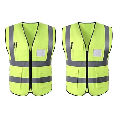 WeighTAJ Pack of 2 Safety Jacket - 2-inch Reflective Stripes at Front & Back, 4 Pockets