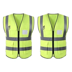 WeighTAJ Pack of 2 Safety Jacket - 2-inch Reflective Stripes at Front & Back, 4 Pockets
