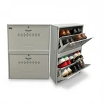 Welbuilt 2 Door 4 Shelf Double Decker Metal Shoe Rack for Home, 34 x 26 x 9.5 inches, Shoe Cabinet for Home with Lock