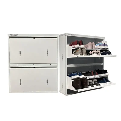 WELBUILT Double Decker Metal Shoe Rack, Lockable 12-Pair Wall Mount Slim Shoe Cabinet for Home full white