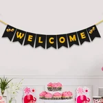 Pack of 10, Black and Gold Welcome Home Banner Kit Cardstock Decor for Baby Shower and Mom to Be Celebration Props