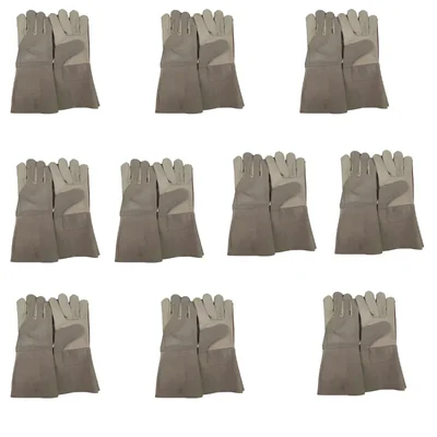 DSY Pack of 10 A-Grade Welding Gloves-All Leather | Grain leather at front. Cuff and Back Split leather
