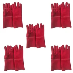 DSY Pack of 5 A-Grade Red Leather Welding Gloves. Full Lining. 2 parts