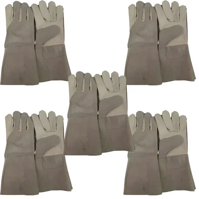 DSY Pack of 5 A-Grade Welding Gloves-All Leather | Grain leather at front. Cuff and Back Split leather