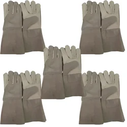 DSY Pack of 5 A-Grade Welding Gloves-All Leather | Grain leather at front. Cuff and Back Split leather