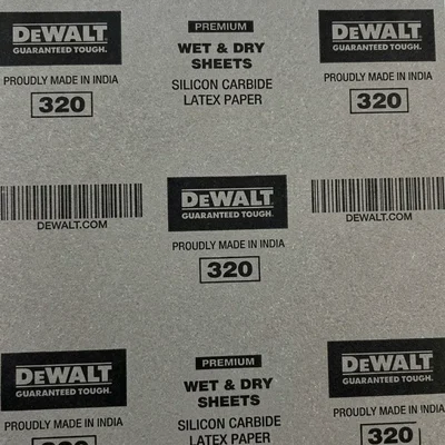 DeWalt Premium Grit 320 Black Waterproof Silicon Carbide Latex Sandpaper Sheets Wet and Dry DXCT461WP10IN (Pack of 500)