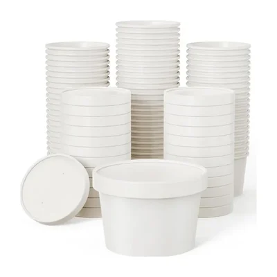 900 ml, White Disposable Paper Container with Lid for Salads, Soups, Desserts (Pack-50 Pcs)