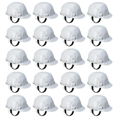 Heavy Duty Pack of 20 Adjustable Safety Helmet for Multipurpose Industrial Uses, Without Ratchet, Color - White