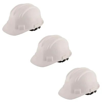 Heavy Duty Pack of 3 Ratchet Safety Helmet, White Colour, Hard Hat For Construction and Industrial Work