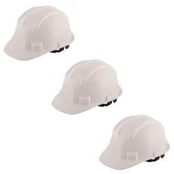 Heavy Duty Pack of 3 Ratchet Safety Helmet, White Colour, Hard Hat For Construction and Industrial Work