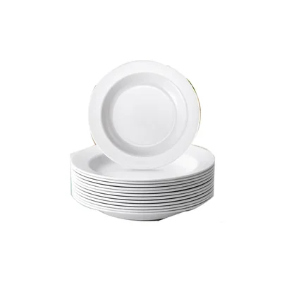 White Melamine Rim Soup/ Pasta Plate, 9 inch Dish, 12-Pieces for Restaurant, Catering & Outdoor Dining