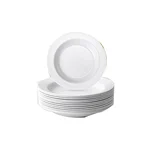 White Melamine Rim Soup/ Pasta Plate, 9 inch Dish, 12-Pieces for Restaurant, Catering & Outdoor Dining