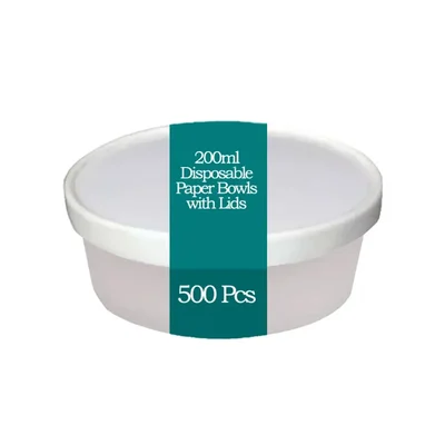 200 ml White Paper Bowl and Lid (500 Pcs)